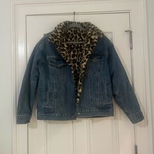 Levi's Blue Jean Jacket with Leopard fur lining